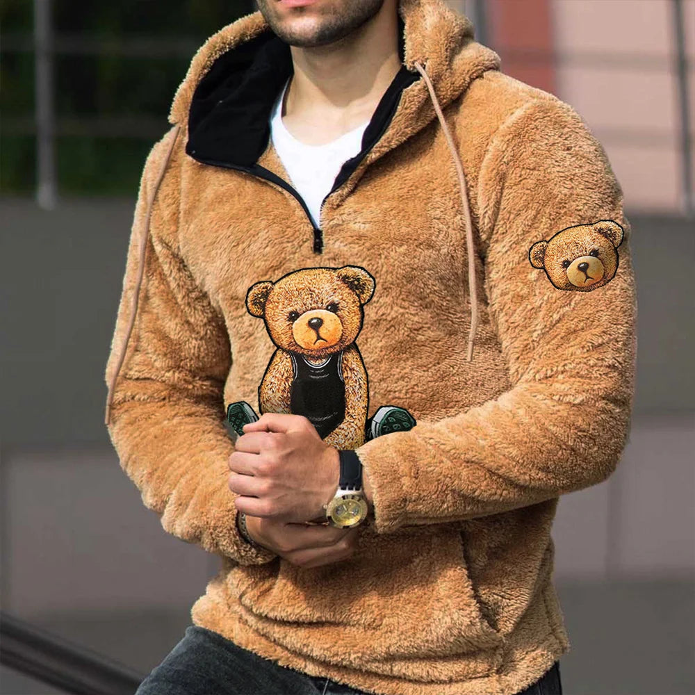 Teddy Bear Warm Men's Lamb Wool Hoodie - 23532