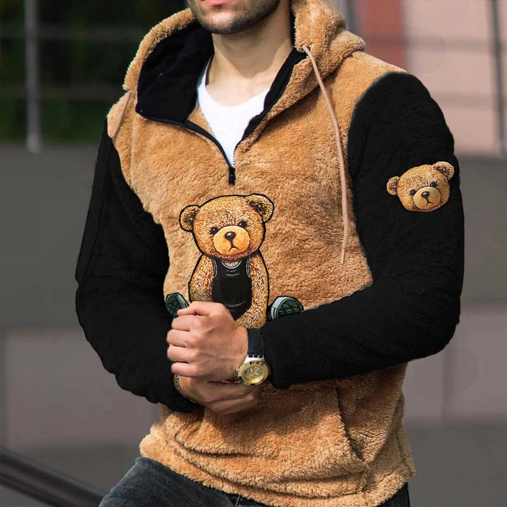 Teddy Bear Warm Men's Lamb Wool Hoodie - 23532