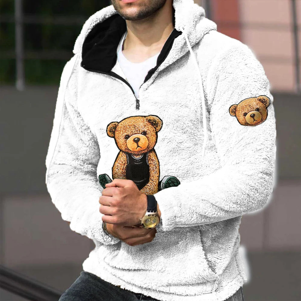 Teddy Bear Warm Men's Lamb Wool Hoodie - 23532