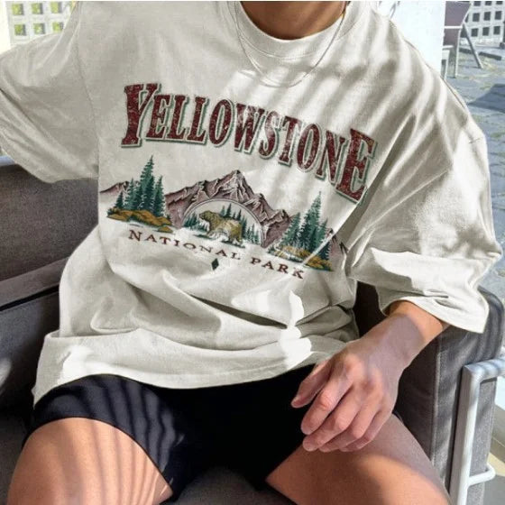 Men's Vintage Yellowstone Print Oversized T-Shirt - 23530