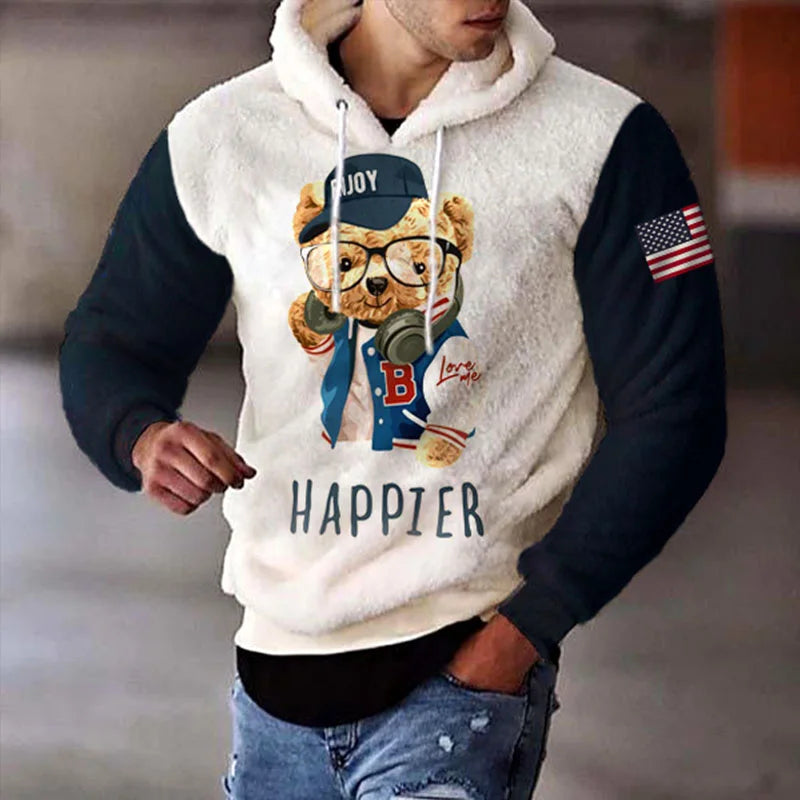 Men's HAPPIER Teddy Bear Warm Lamb Wool Hoodie - 23538
