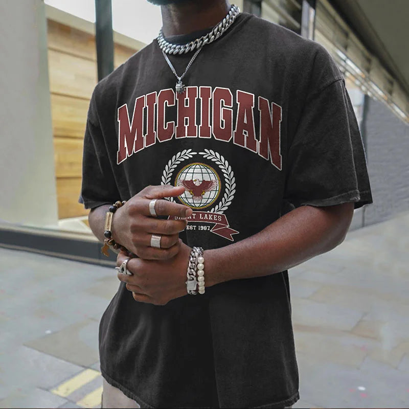 Retro Oversized MICHIGAN Men's T-shirt - 23523