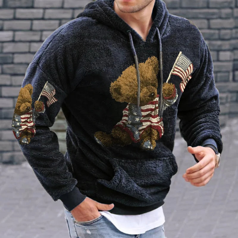 Men's Teddy Bear Warm Lamb Wool Hoodie - 23539