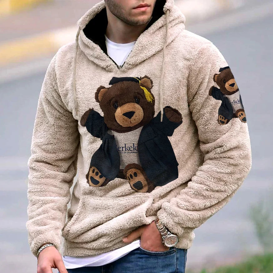Men's Happy Teddy Bear Warm Lamb Wool Hoodie - 23534