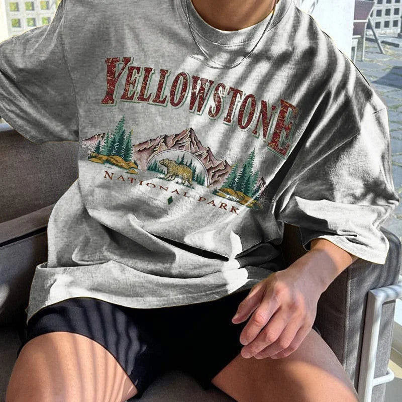 Men's Vintage Yellowstone Print Oversized T-Shirt - 23530