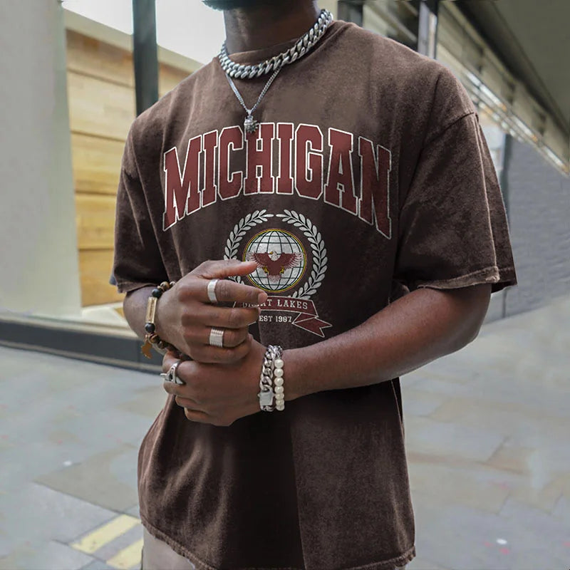 Retro Oversized MICHIGAN Men's T-shirt - 23523
