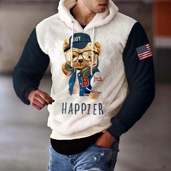 Men's HAPPIER Teddy Bear Warm Lamb Wool Hoodie - 23538