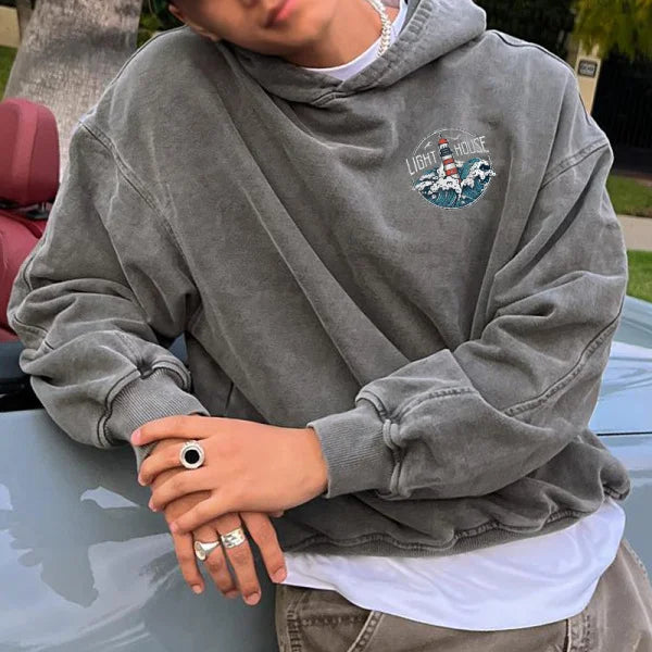 Men's Light House Print Hoodie - 23527