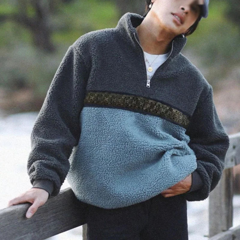 Mens Vintage Polar Fleece Quarter Zip Sweatshirt - 23543