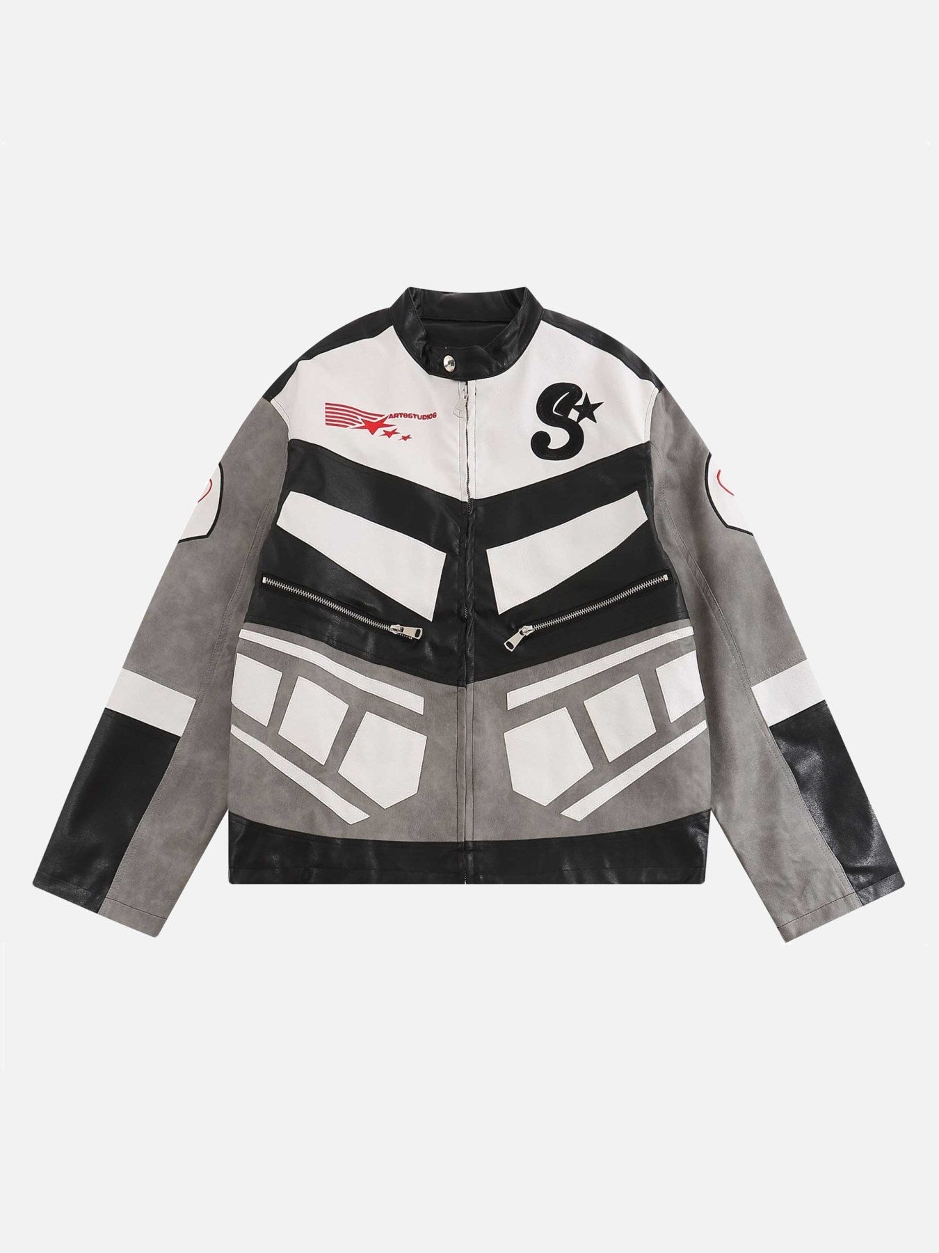 American Biker Embroidered Leather Jacket - 23180