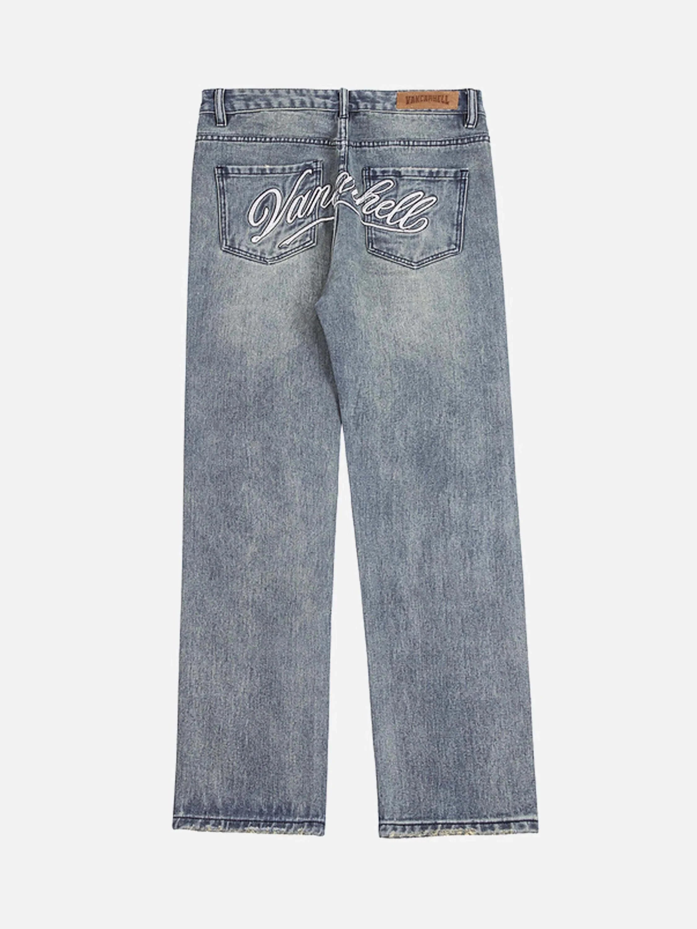 Shredded Skull Finger Print Straight-leg Jeans-2221