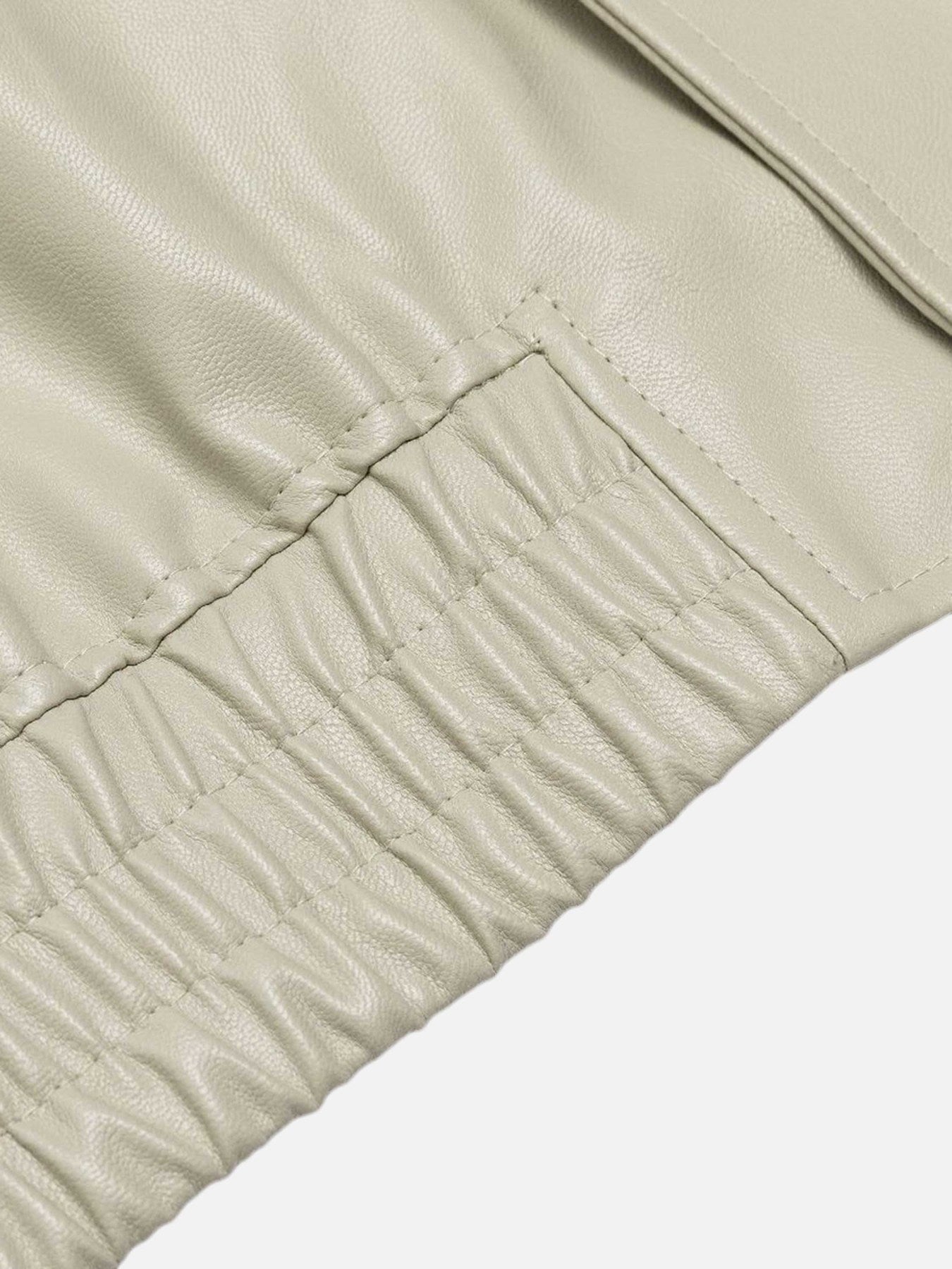 Loose Embroidered Leather Jacket - 23149