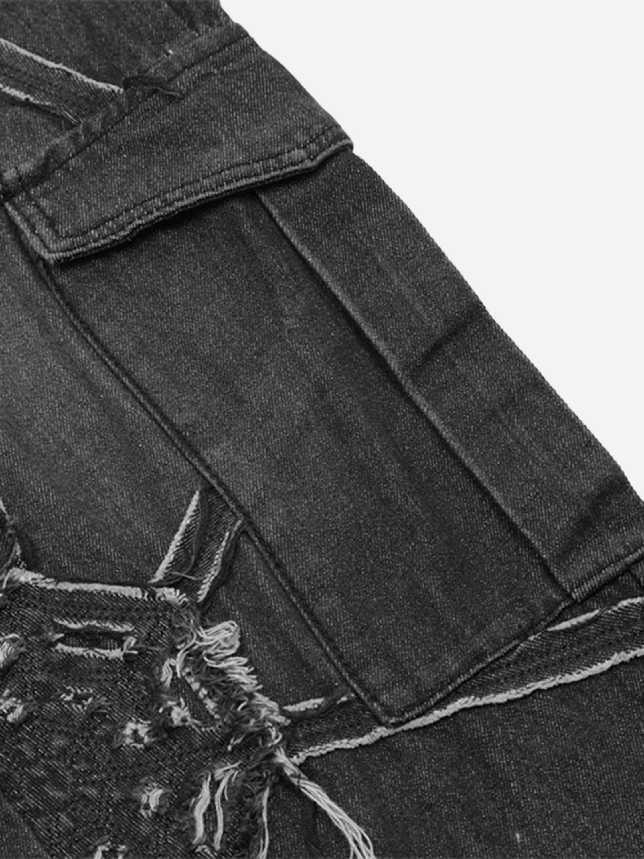 Hip-hop High Street Design Sense Spider Web Denim Straight Leg Pants-2330