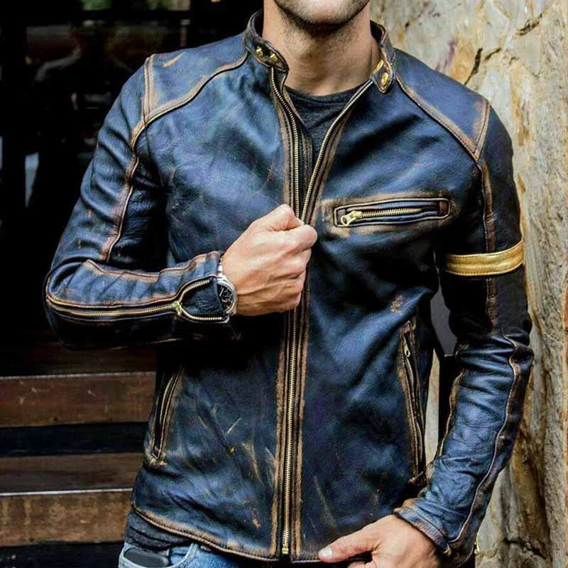 Men's leather biker jacket - 23508