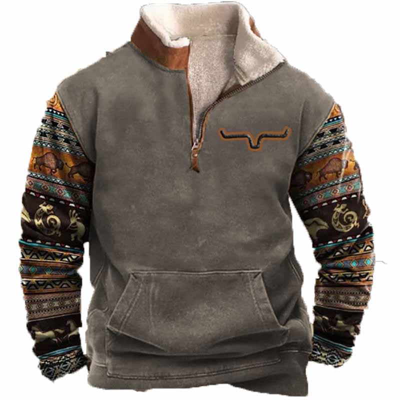 Vintage Western Cowboy Zipper Fleece Neck Sweatshirt - 23209