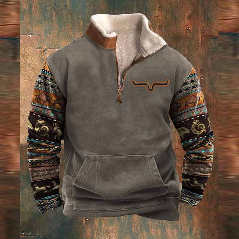 Vintage Western Cowboy Zipper Fleece Neck Sweatshirt - 23209