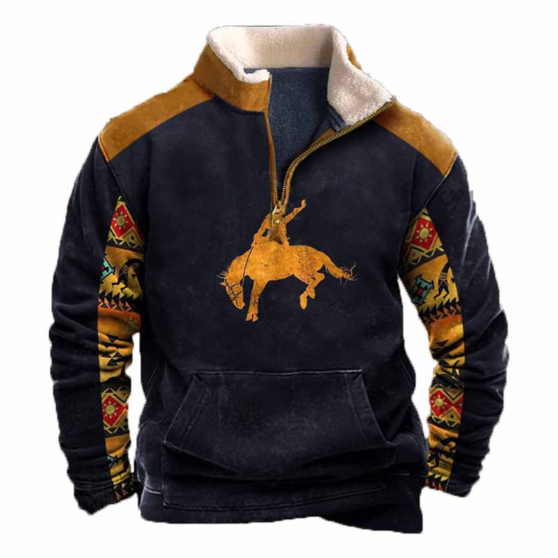 Vintage Western Cowboy Zipper Fleece Neck Sweatshirt - 23210