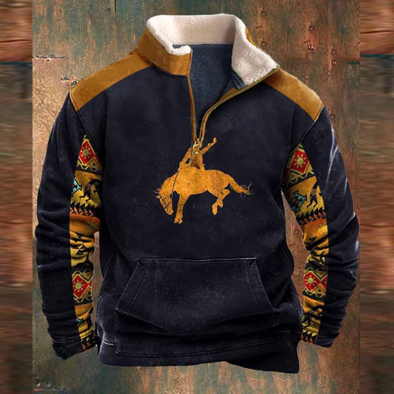 Vintage Western Cowboy Zipper Fleece Neck Sweatshirt - 23210