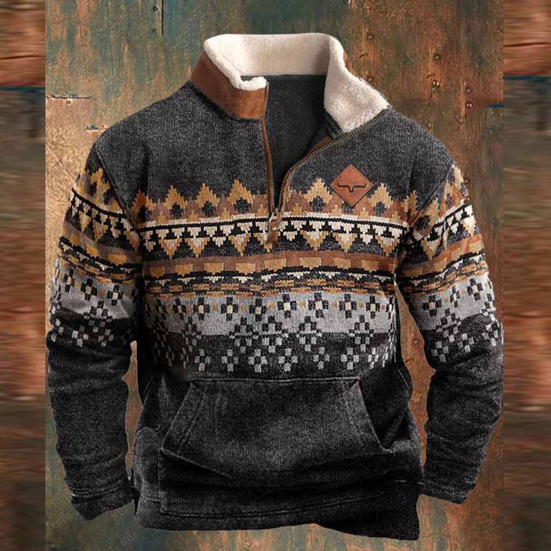 Vintage Western Cowboy Zipper Fleece Neck Sweatshirt - 23212