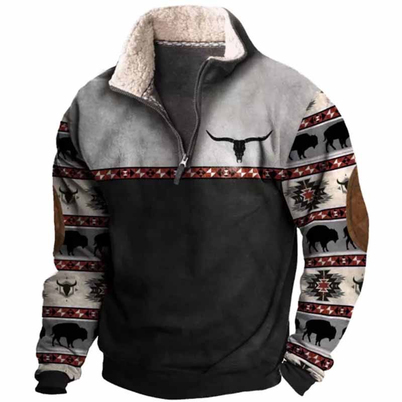 Vintage Western Cowboy Zipper Fleece Neck Sweatshirt - 23214