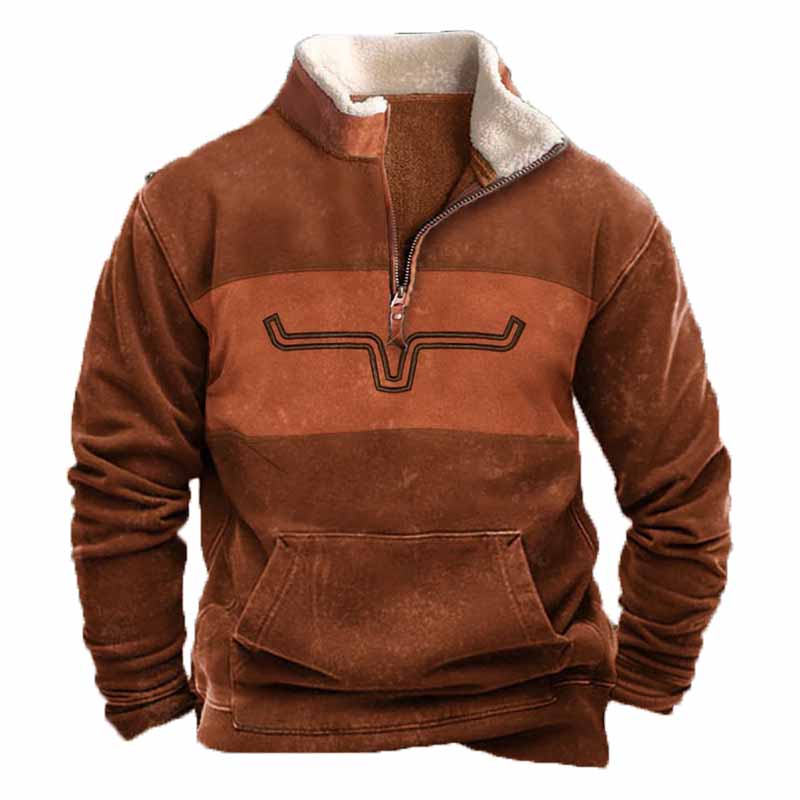 Vintage Western Cowboy Zipper Fleece Neck Sweatshirt - 23216