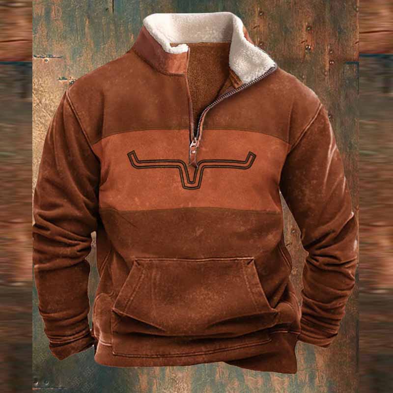 Vintage Western Cowboy Zipper Fleece Neck Sweatshirt - 23216