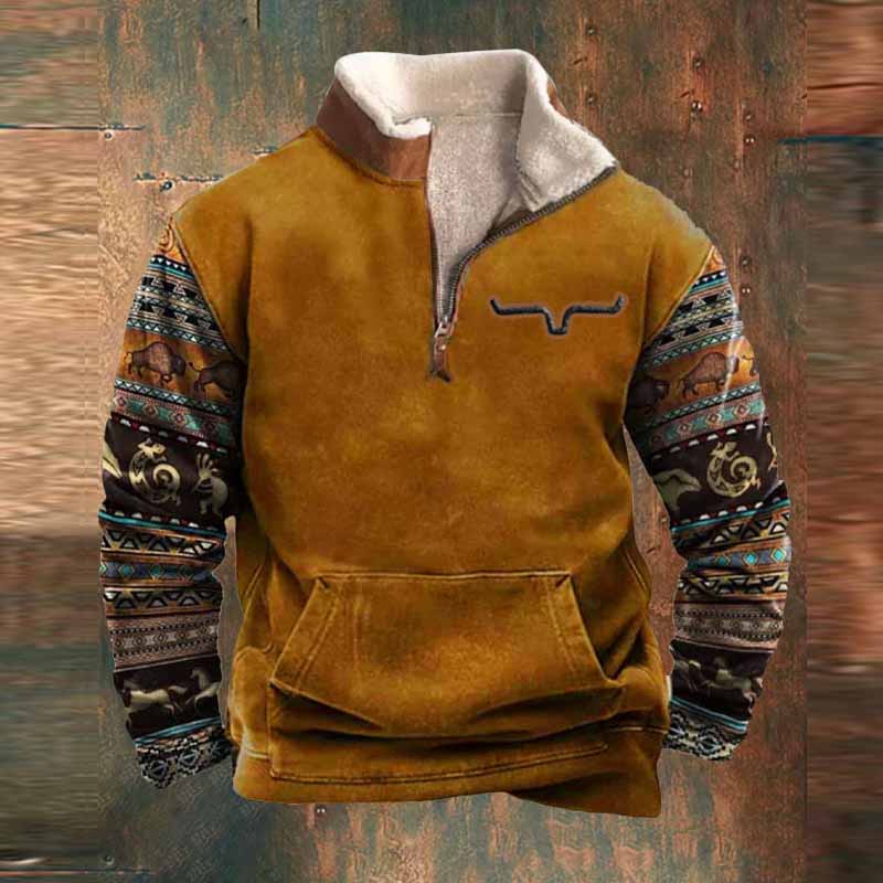 Vintage Western Cowboy Zipper Fleece Neck Sweatshirt - 23217