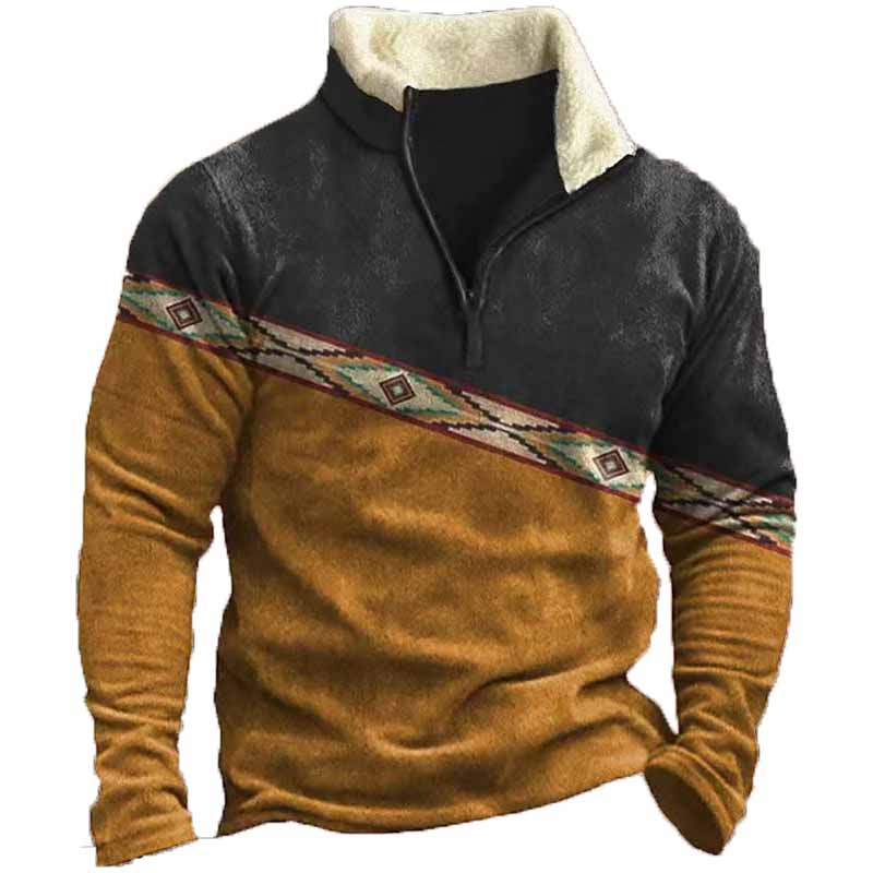 Vintage Western Cowboy Zipper Fleece Neck Sweatshirt - 23218