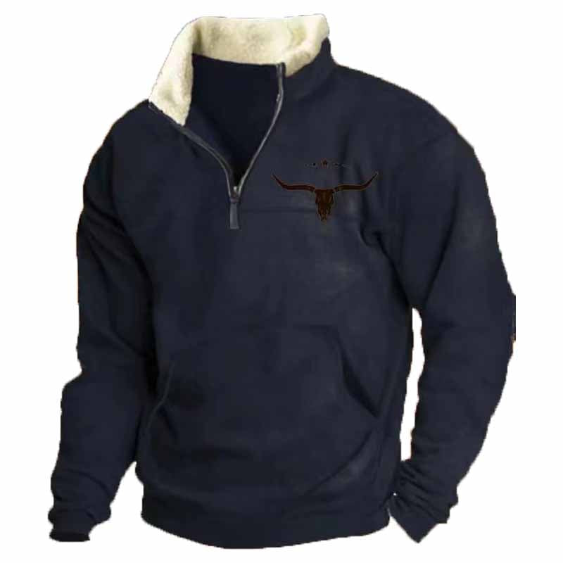 Vintage Western Cowboy Zipper Fleece Neck Sweatshirt - 23219