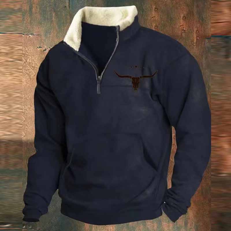 Vintage Western Cowboy Zipper Fleece Neck Sweatshirt - 23219