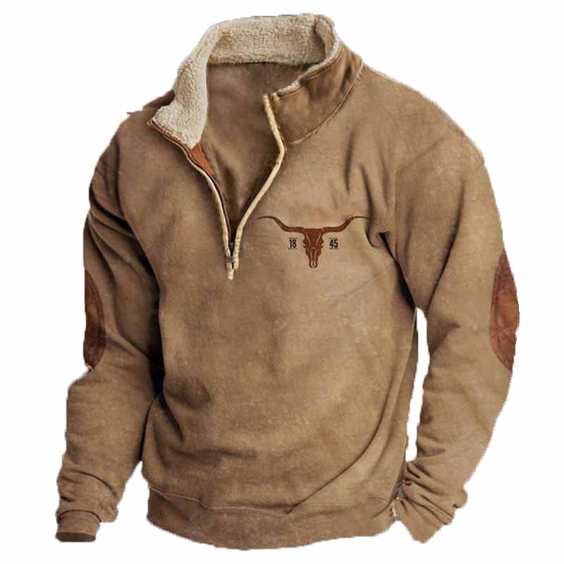 Vintage Western Cowboy Zipper Fleece Neck Sweatshirt - 23221