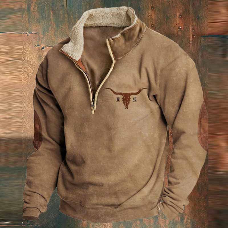 Vintage Western Cowboy Zipper Fleece Neck Sweatshirt - 23221