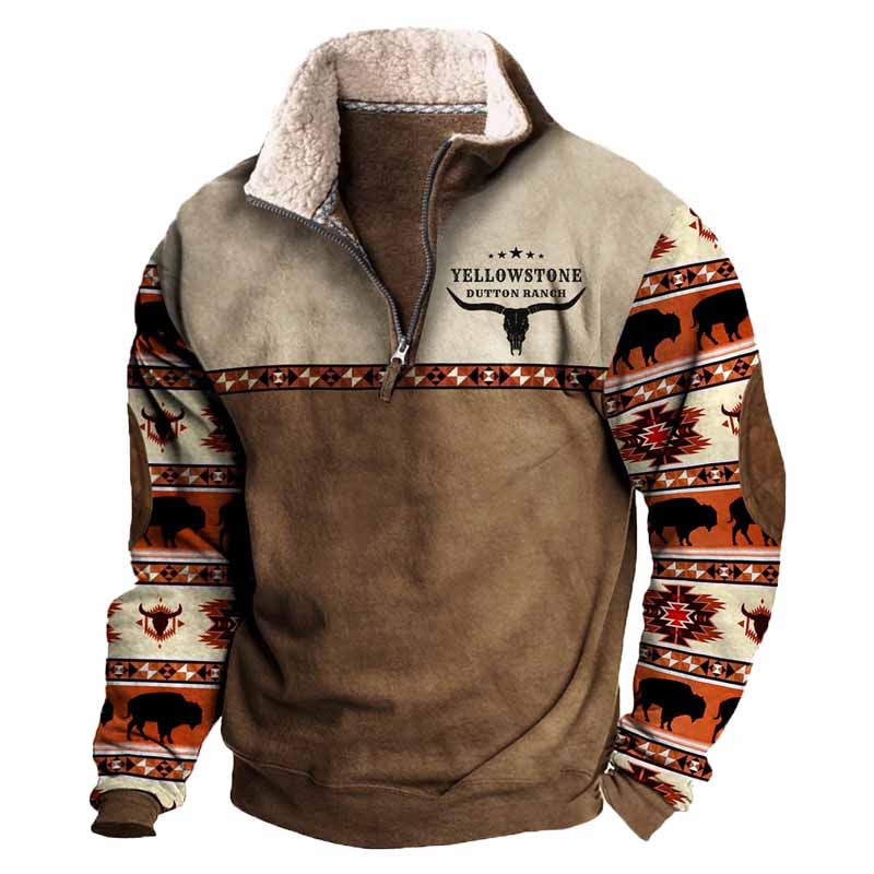 Vintage Western Cowboy Zipper Fleece Neck Sweatshirt - 23222