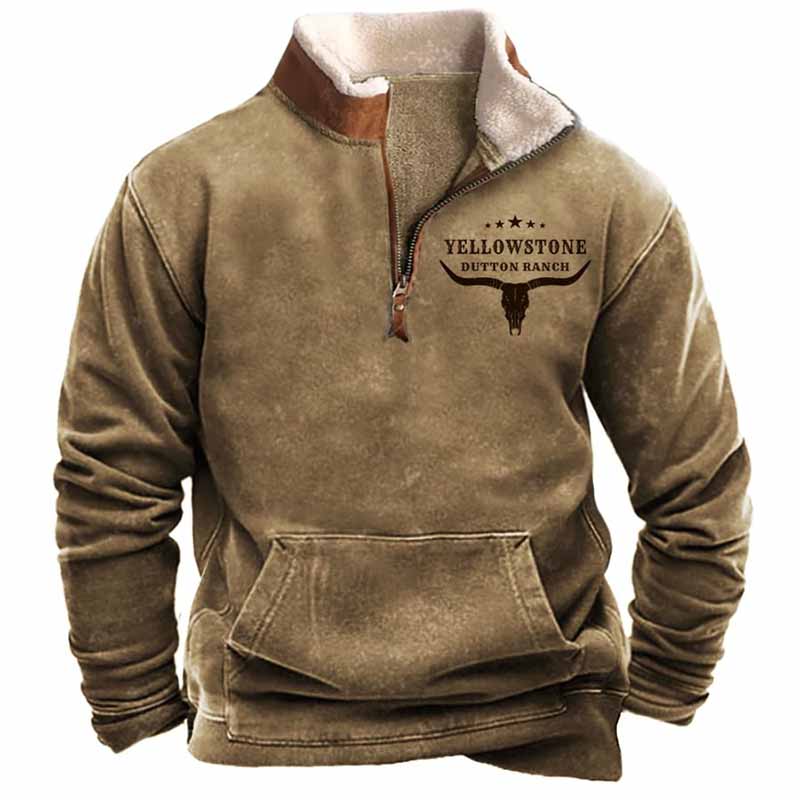 Vintage Western Cowboy Zipper Fleece Neck Sweatshirt - 23223