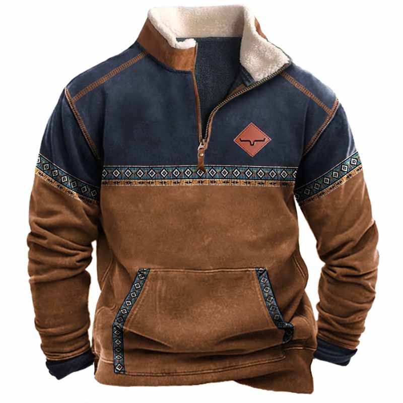 Vintage Western Cowboy Zipper Fleece Neck Sweatshirt - 23224