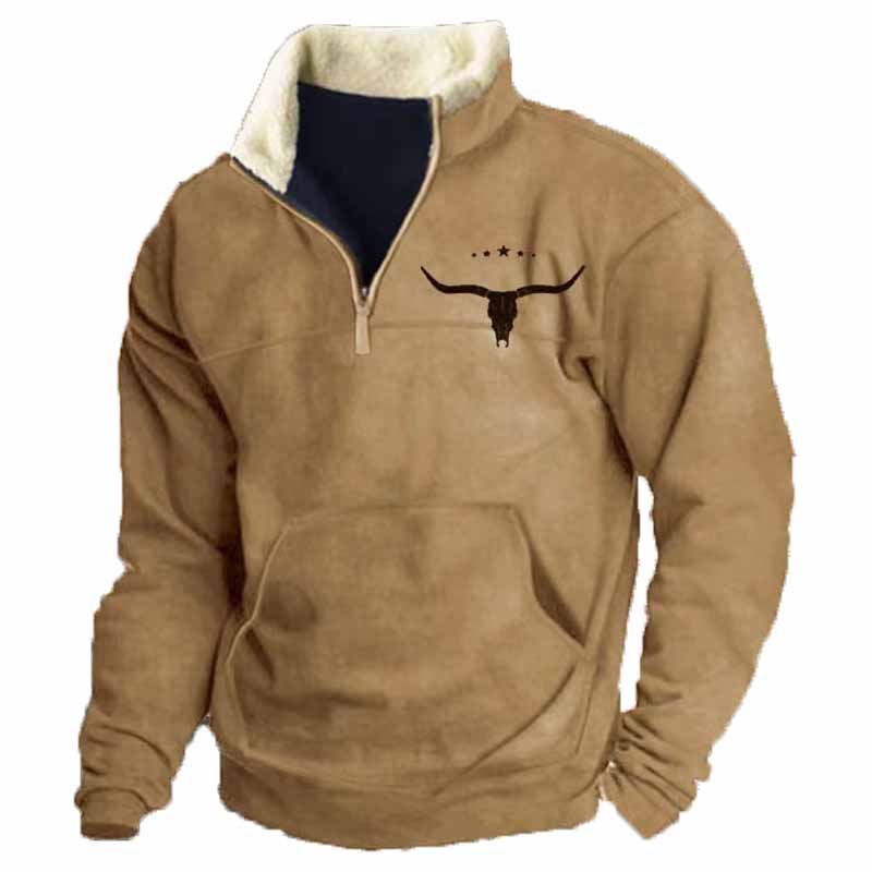 Vintage Western Cowboy Zipper Fleece Neck Sweatshirt - 23225