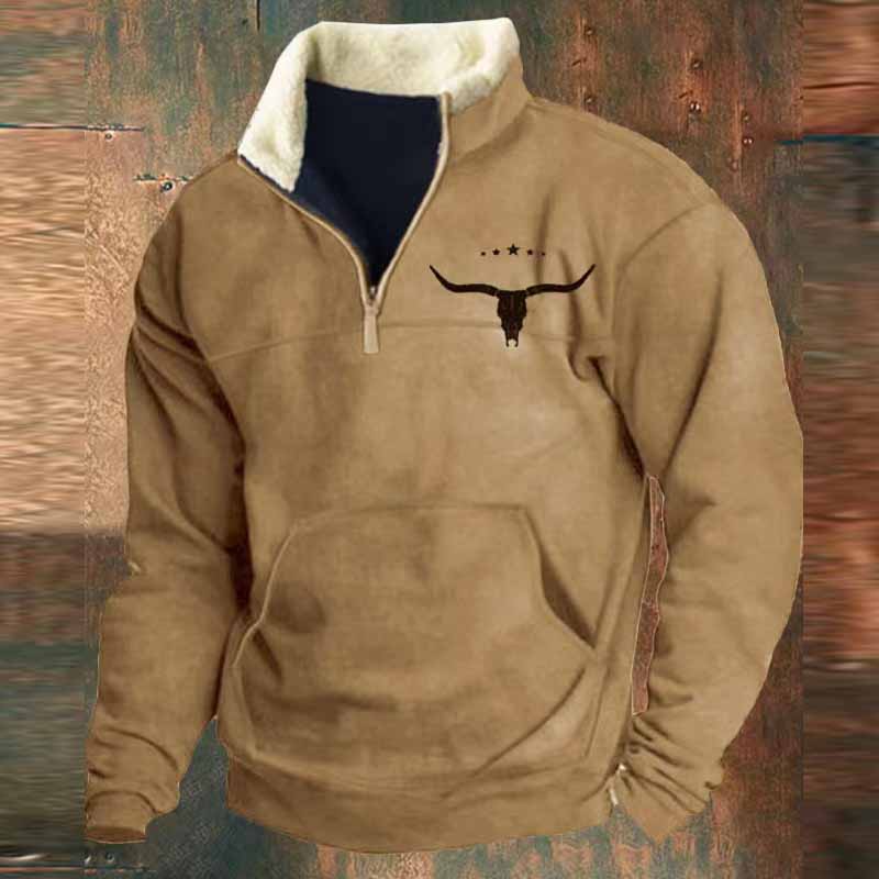 Vintage Western Cowboy Zipper Fleece Neck Sweatshirt - 23225