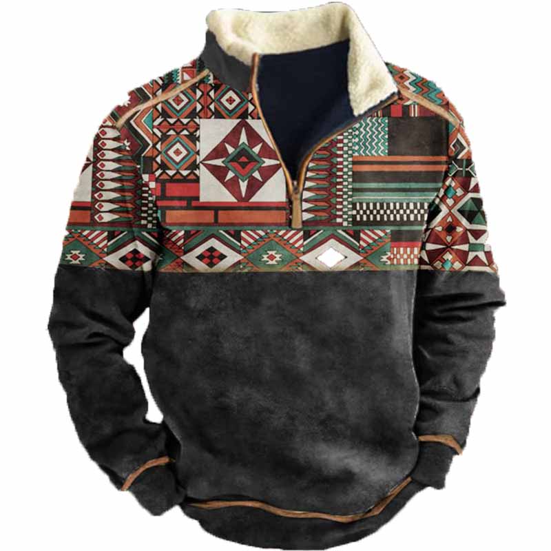 Vintage Western Cowboy Zipper Fleece Neck Sweatshirt - 23226