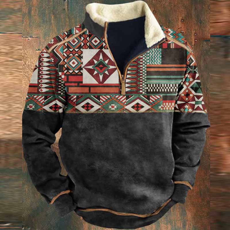 Vintage Western Cowboy Zipper Fleece Neck Sweatshirt - 23226