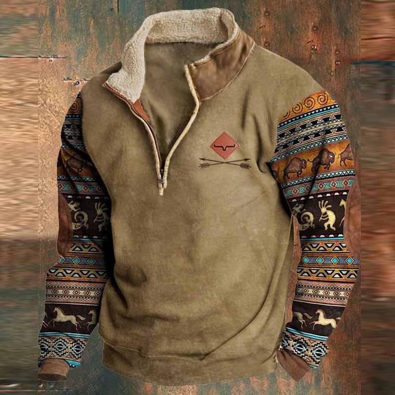 Vintage Western Cowboy Zipper Fleece Neck Sweatshirt - 23227