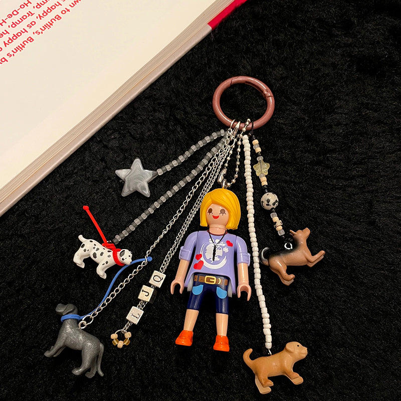 Blonde Girl Walking Dog Themed Mobi Handmade Bag Accessories & Keychains