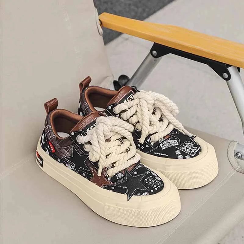 Cashew flower denim star canvas shoes - 23400