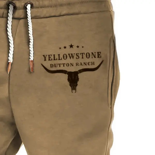 Men's Vintage Yellowstone Print Pocket Casual Sport Stretch Waist Trousers - 23235