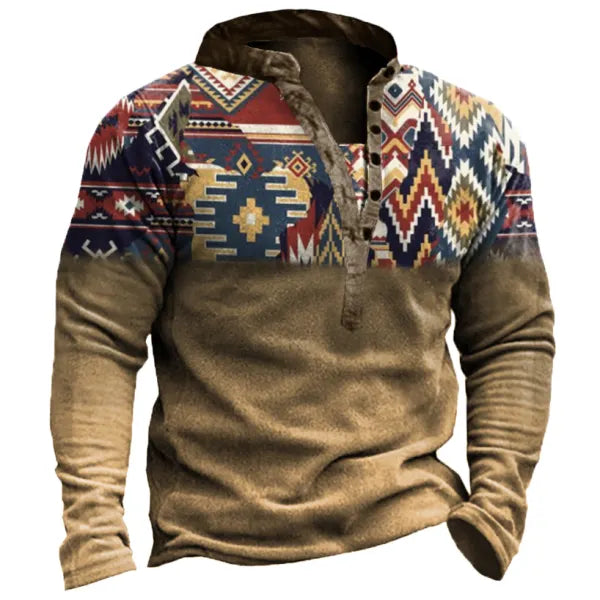 Men's Outdoor Ethnic Pattern Stitching Tooling Tactical Sweatshirt - 23239