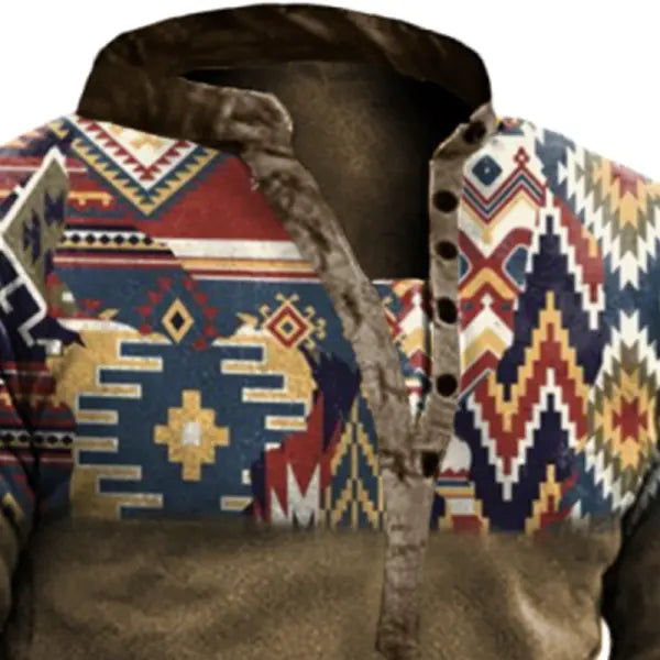 Men's Outdoor Ethnic Pattern Stitching Tooling Tactical Sweatshirt - 23239