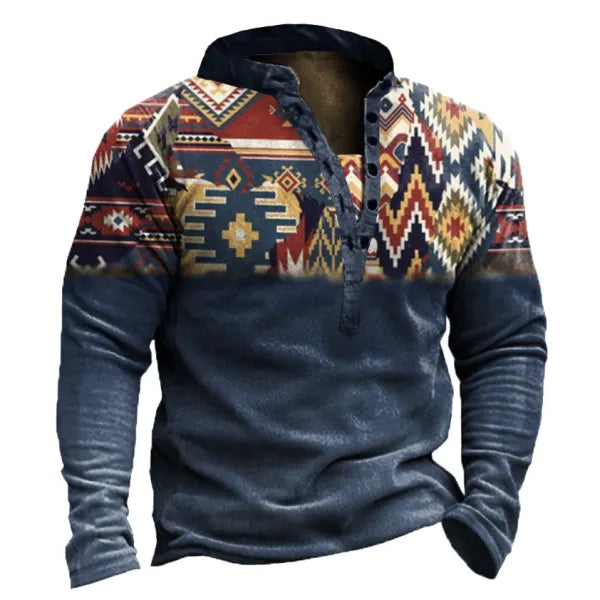 Men's Outdoor Ethnic Pattern Stitching Tooling Tactical Sweatshirt - 23239