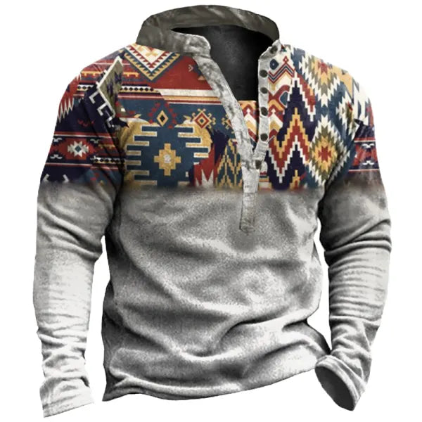 Men's Outdoor Ethnic Pattern Stitching Tooling Tactical Sweatshirt - 23239