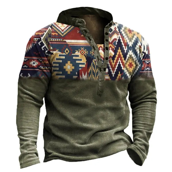 Men's Outdoor Ethnic Pattern Stitching Tooling Tactical Sweatshirt - 23239