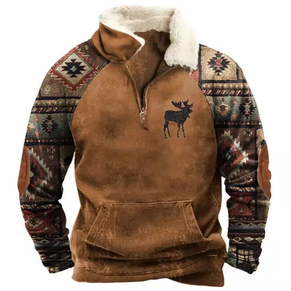 Men's Outdoor Ethnic Print Raglan Sleeves Polo Sweatshirt - 23247