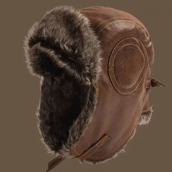 Retro Distressed Leather Outdoor Pilot Hat Fleece Windproof Ear Protection Hat To Keep Warm During Winter Cycling - 23288